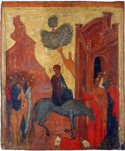 Ícone russo: A Entrada de Cristo em Jerusalém. Tempera em painel, Segunda metade do 15º cen., Museu de História e Arte, Suzdal de School Russian