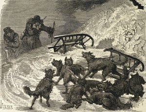 Sibéria. Sleigh overturned, artista russa (Gravura), de School Russian