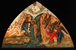 O Batismo de Cristo - Ícone russo - Meados do século XIX - Tempera em painel - Coleção Privada de School Russian