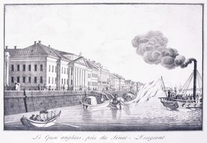O cais inglês, próximo ao Senat-Dirigeant; Le Quai Anglais, Pres du Senat-Dirigeant, início do século 19 (litografia) de School Russian