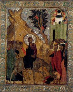 A Inscrição de Cristo em Jerusalém ícone russo de 1560. Moscovo, Museus Kremlin. de School Russian