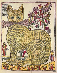 O gato de Kazan, ilustração satírica de livro folclórico (lubok), c.1710 (gravura, aquarela)