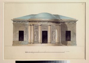 Uma sala de concertos. Trabalho de um mestre russo, aguarela sobre papel, ca. 1826. Museu Estatal ao Ar Livre Tsarkoye Selo, São Petersburgo. de School Russian