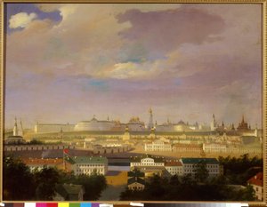 Vista do Kremlin de Moscou da Praça de Marte (Bolotnaya). Pintura anônima, óleo sobre tela, meados do século XIX. Arte russa, neoclassicismo. Museu de História do Estado, Moscou. de School Russian
