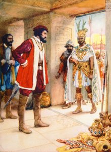 Hernan Cortes faz de Montezuma um refém em 1519 (cor litho)