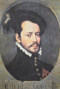 Retrato de Hernan Cortes (cor litho) de School Spanish