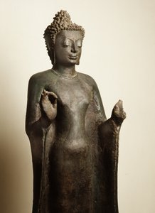 Buda descendente do paraíso tavatsima, Período Davaravati (bronze)