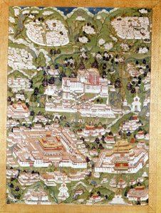 Representação da cidade de Lhasa, Tibetan Thai-Ka, Museu Guimet, Paris de School Tibetan