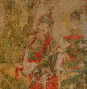Cultura tibetana : Água e Lua Kuan-Yin (Guanyin). Tempera sobre seda, tamanho : 101,5x59,5, início do século 12, Ermida do Estado, São Petersburgo.