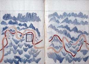 Mapas feitos durante a viagem de uma embaixada vietnamita na China (aguarela em papel)
