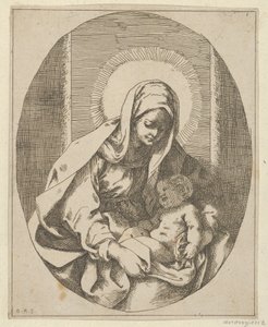 A Virgem segurando o menino Cristo no colo, uma composição oval, depois de Reni, 1620-50., 1620-50. de School of Guido Reni