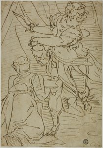 Judite com a cabeça de Holofernes de School of Luca Cambiaso