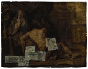Sansão, dormindo no colo de Dalila, está sendo tosquiado (Juízes 16:19) de School of Peter Paul Rubens