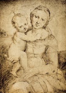 Madonna and Child, desenho da escola de Rafael, Gabinete de desenhos e gravuras, Galeria Uffizi, Florença