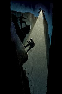 Viagem ao Centro da Terra, 2007 (scratchboard, colorido digitalmente) de Scott McKowen