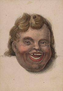 Rosto de um homem que ri (gravura colorida)