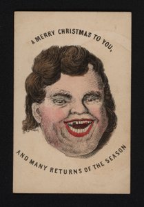 Rosto de um homem risonho, cartão de boas festas, final do século XIX (gravação a cores) de Scottish School