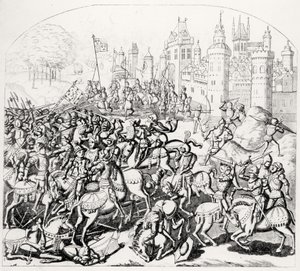 O rei Davi da Escócia (1084-1153) vem com um grande exército antes de Newcastle-upon-Tyne, 1138 de Scottish School