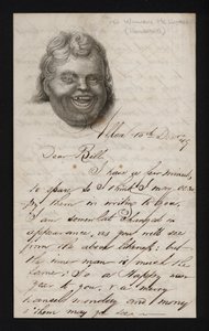 Carta escrita em papel para escrever com o rosto de um homem que ri (gravura) de Scottish School