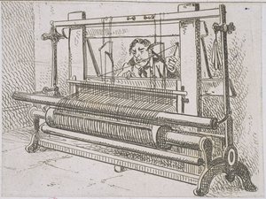 MS Murray 636 Imagem de um homem em um tear, de um relato estatístico da paróquia de Barony de Glasgow por James Hopkirk, 1827 de Scottish School