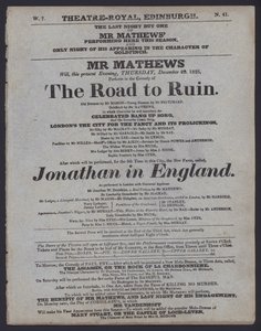 Programa de teatro para o Theatre Royal, Edimburgo, 29 de Dezembro de 1825 (litho) de Scottish School
