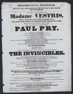Programa de teatro para o Theatre Royal, Edimburgo, 5 de Outubro de 1829 (litho) de Scottish School
