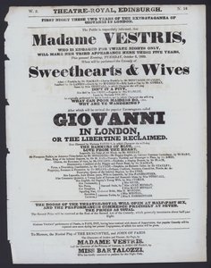 Programa de teatro para o Theatre Royal, Edimburgo, 6 de Outubro de 1829 (litho) de Scottish School