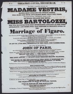 Programa de teatro para o Theatre Royal, Edimburgo, 8 de Outubro de 1829 (litho) de Scottish School