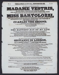 Programa de teatro para o Theatre Royal, Edimburgo, 9 de Outubro de 1829 (litho) de Scottish School