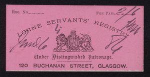Bilhete para o Registo de Empregados de Lorne de Scottish School