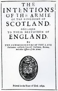 Página de título de "As intenções do exército de Kingdome da Escócia", de Alexander Henderson, publicado em 1640 (impresso) de Scottish School
