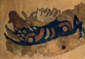 Art Scythe (Scythic Civilization ou Scythia): fragmento de um revestimento de sela de feltro. São Petersburgo, Museu Hermitage