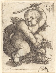 Gênio em um golfinho, cavalgando para a direita de Sebald Beham