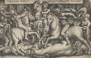Hércules lutando contra os troianos, de Os trabalhos de Hércules, 1545.