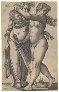 Judite caminhando para a esquerda com a cabeça de Holofernes na mão direita e um juramento..., ca. 1530-50. de Sebald Beham