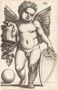 Male Genius Holding a Coat of Arms de Sebald Beham