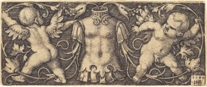 Ornamento com armadura e dois gênios de Sebald Beham