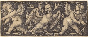 Ornamento com águia e dois gênios de Sebald Beham