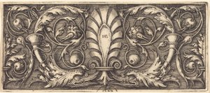 Ornamento com dois golfinhos grotescos de Sebald Beham
