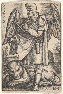 Placa 2: São Marcos, a cabeça virada de perfil para a esquerda, com um livro aberto à direita..., 1541. de Sebald Beham