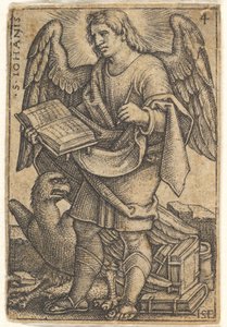 Gravura 4: São João com a cabeça virada três quartos para a esquerda, com um livro no ri..., 1541. de Sebald Beham