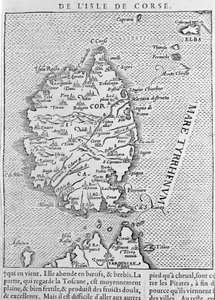 Córsega após a "Cosmographia Universalis" de Sebastian Munster. Basiléia 1558 de Sebastian Munster