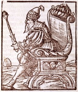 Qubilai (Kubilai Khan, primeiro imperador da dinastia Yuan mongol (1215-1294) - em "Cosmographia" de S. Munster. Paris