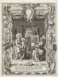 Brasão de armas da Guilda de São Lucas com pintura de São Lucas Madonna and Child, 1620-21