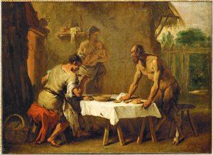Le satyr et le paysan - O sátiro e o agricultor, uma fábula de Esopo ... de Sebastiano (attr. to) Ricci