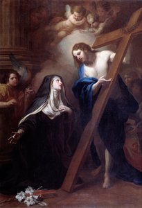 Jesus parece olhar fixamente para a Clara de Montefalco (Pintura