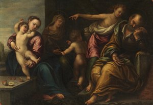 Virgem e Criança com o infante São João, Santa Isabel e a Anunciação a José, c.1540 de Sebastiano Florigerio