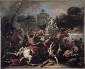 Lapiths and the Centaurs - Batalha entre Lapiths e Centaurs. Pintura por Sebastiano Ricci de Sebastiano Ricci