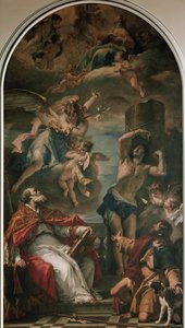 A Virgem em glória com o Arcanjo Gabriel, São Eusébio, São Sebastião e São Roch (óleo sobre tela de Sebastiano Ricci