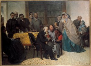 O patriota italiano Giuseppe Garibaldi conhece o escritor italiano Alessandro Manzoni (óleo sobre tela